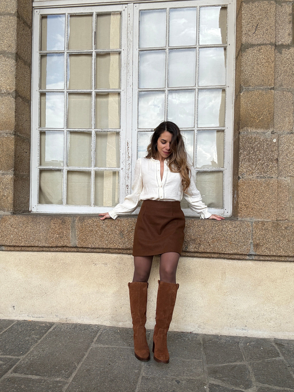 Falda efecto lana Lou Chocolate