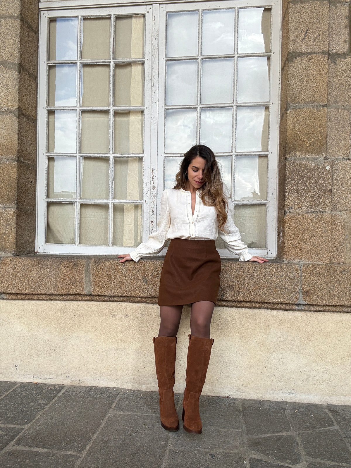 Falda efecto lana Lou Chocolate