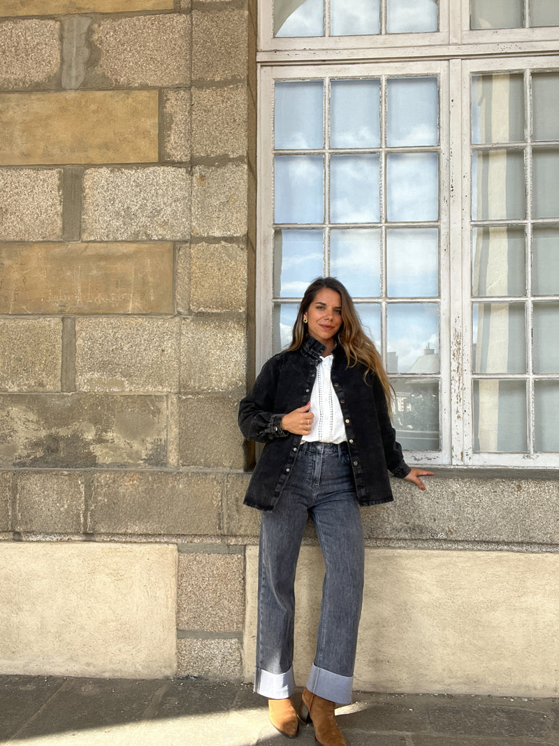 Veste En Jean Céleste Noir Chiné