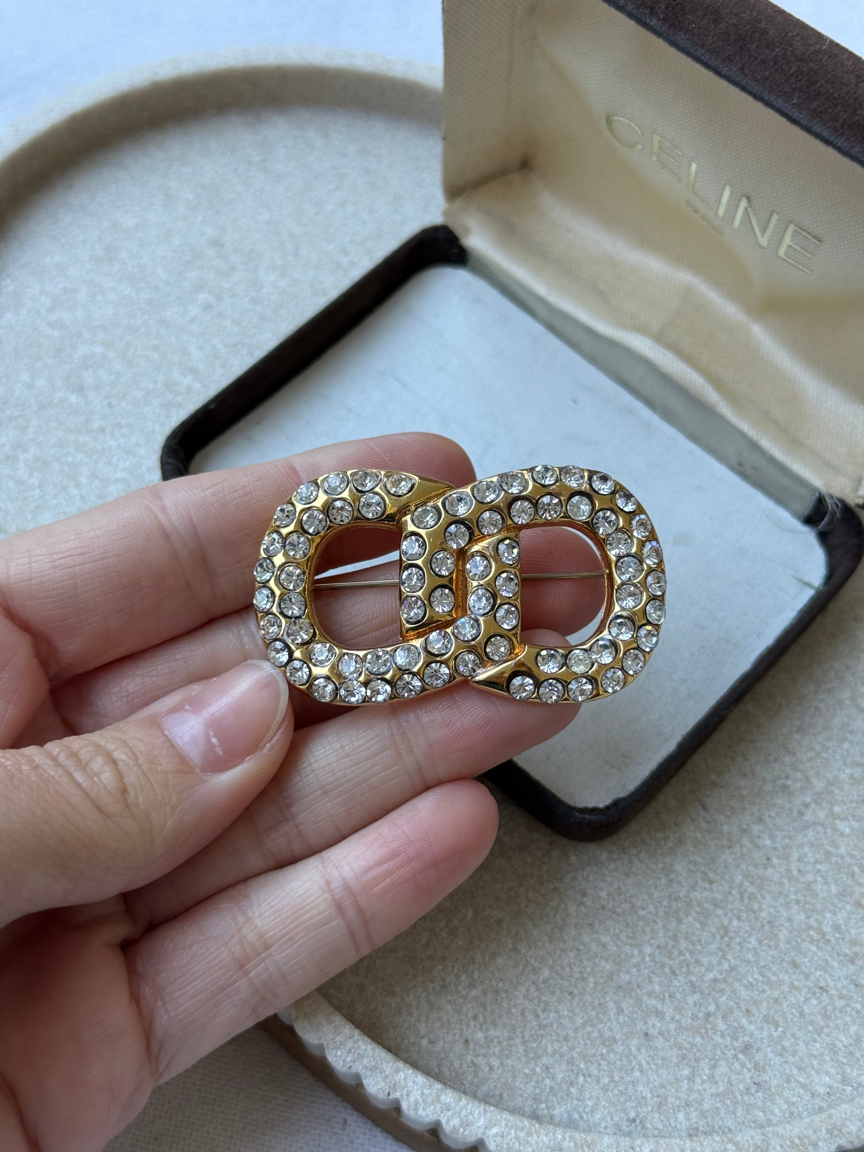 Broche Céline vintage - Eslabones de pedrería pavé