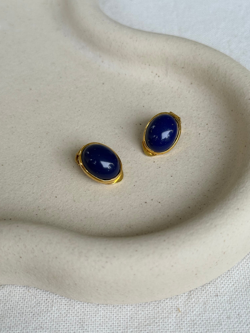 Vintage Earrings - Ovals and Blue Cabochons