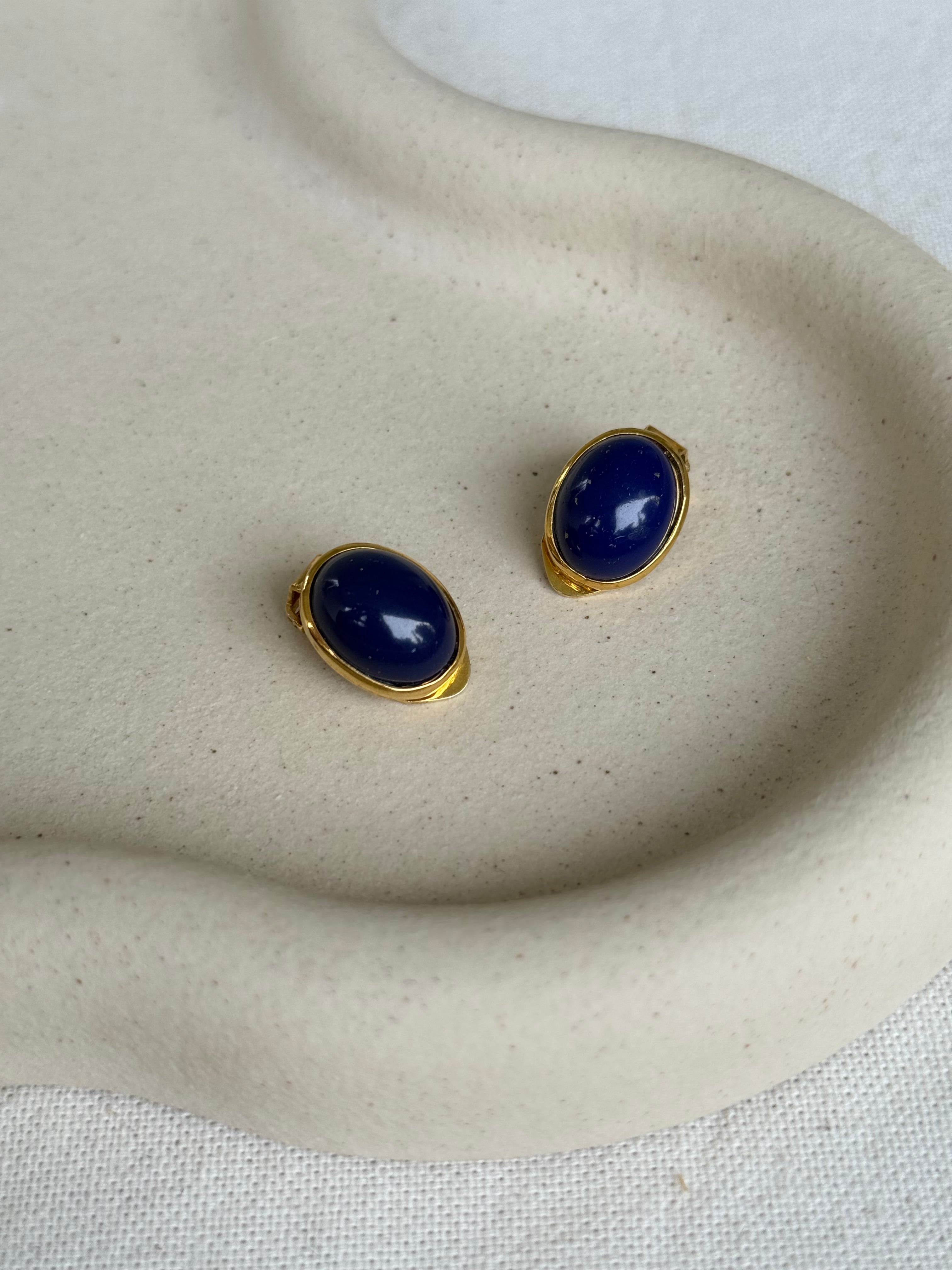 Vintage Earrings - Ovals and Blue Cabochons
