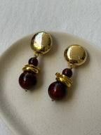 Boucles D’Oreilles Vintage - Perles Marrons Pendantes