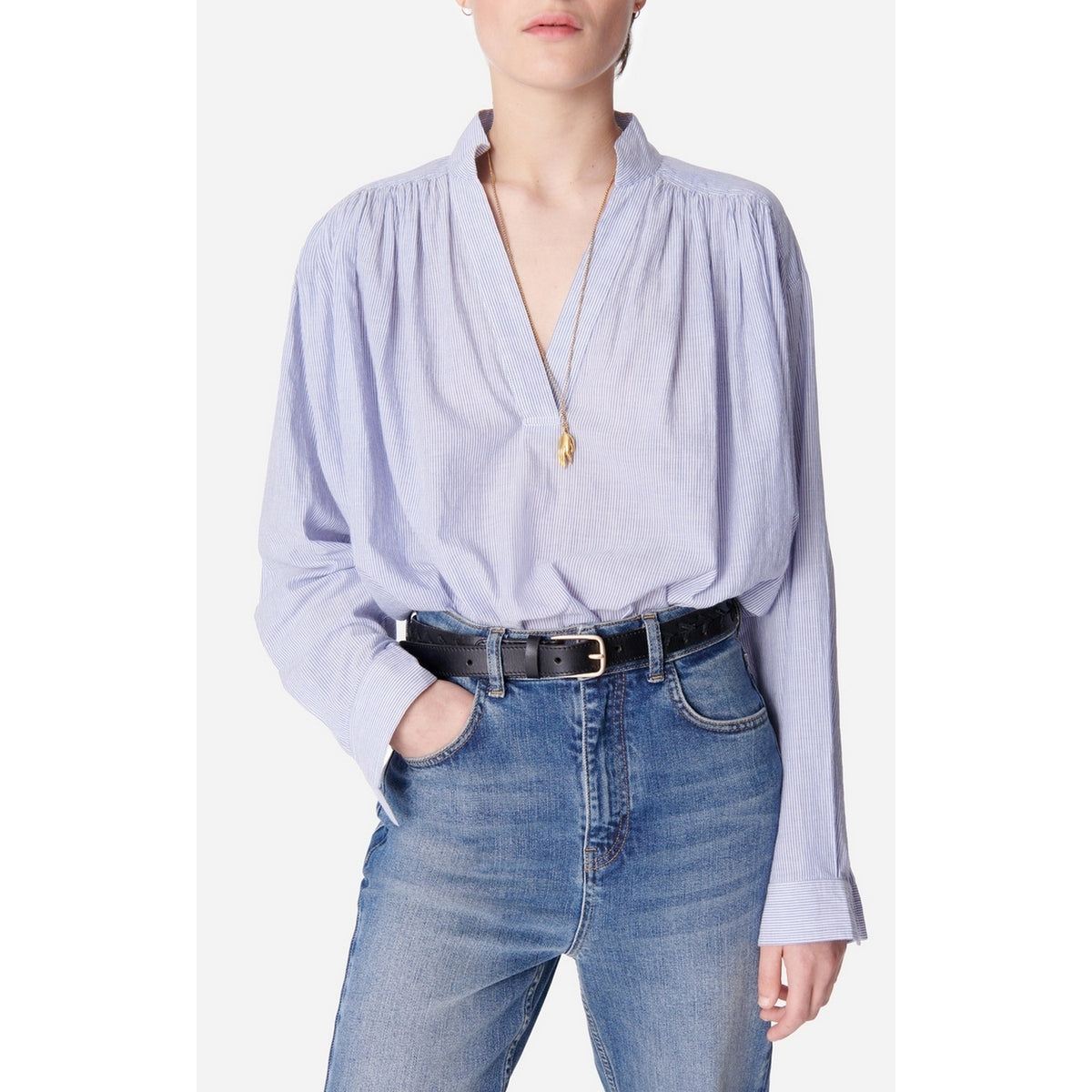 Blouse Col V Calvin - Blanc/Bleu