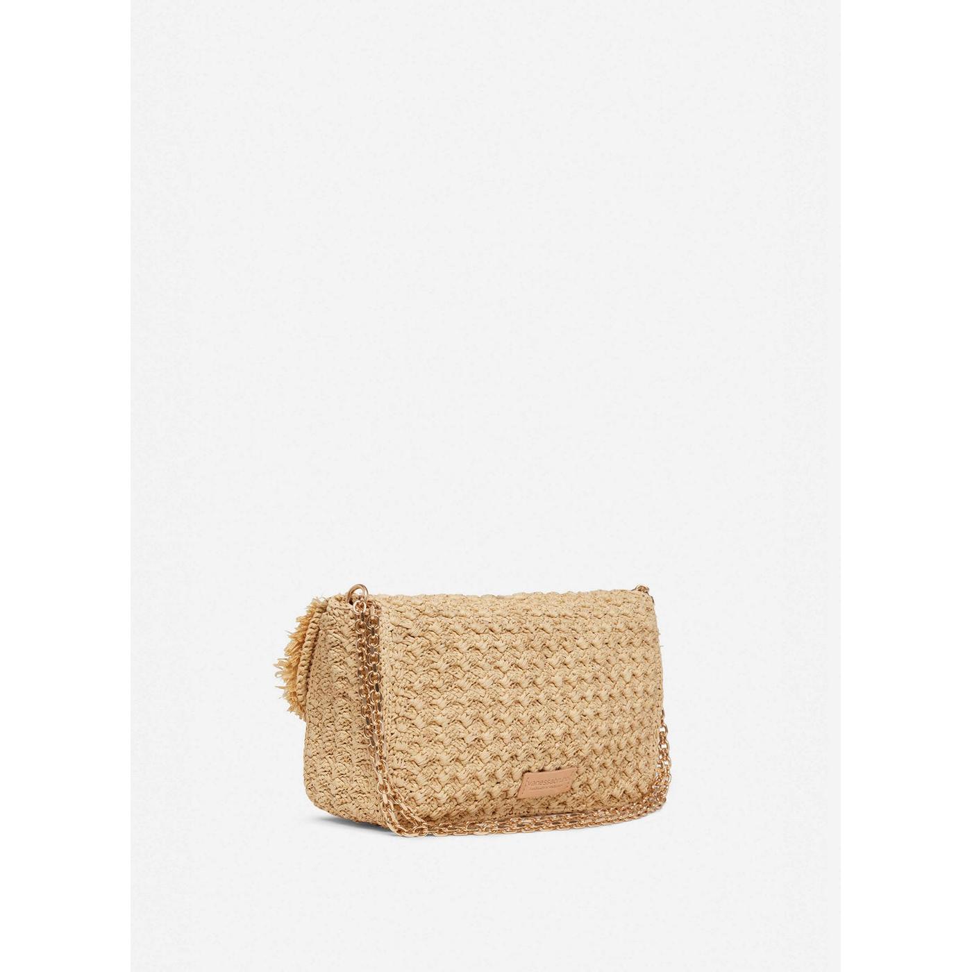 Moon Raffia Flap Bag Gm - Natural