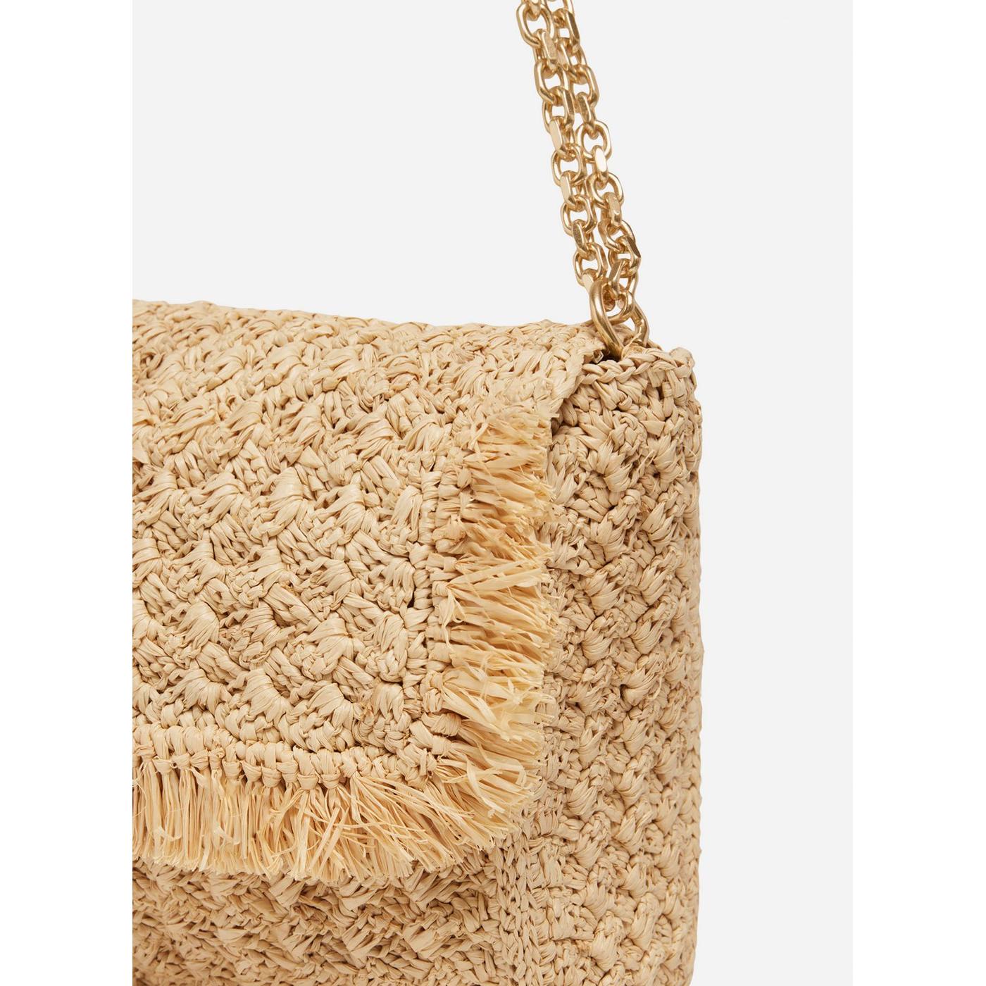 Moon Raffia Flap Bag Gm - Natural
