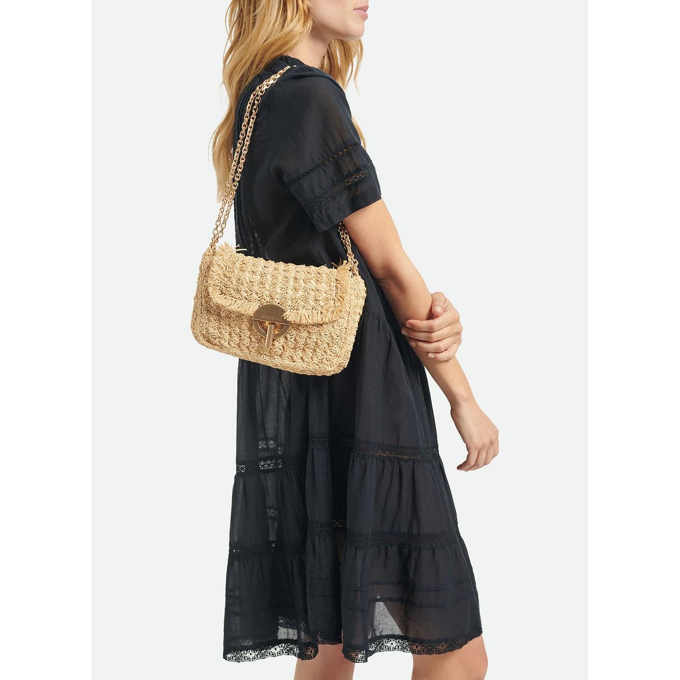 Moon Raffia Flap Bag Gm - Natural