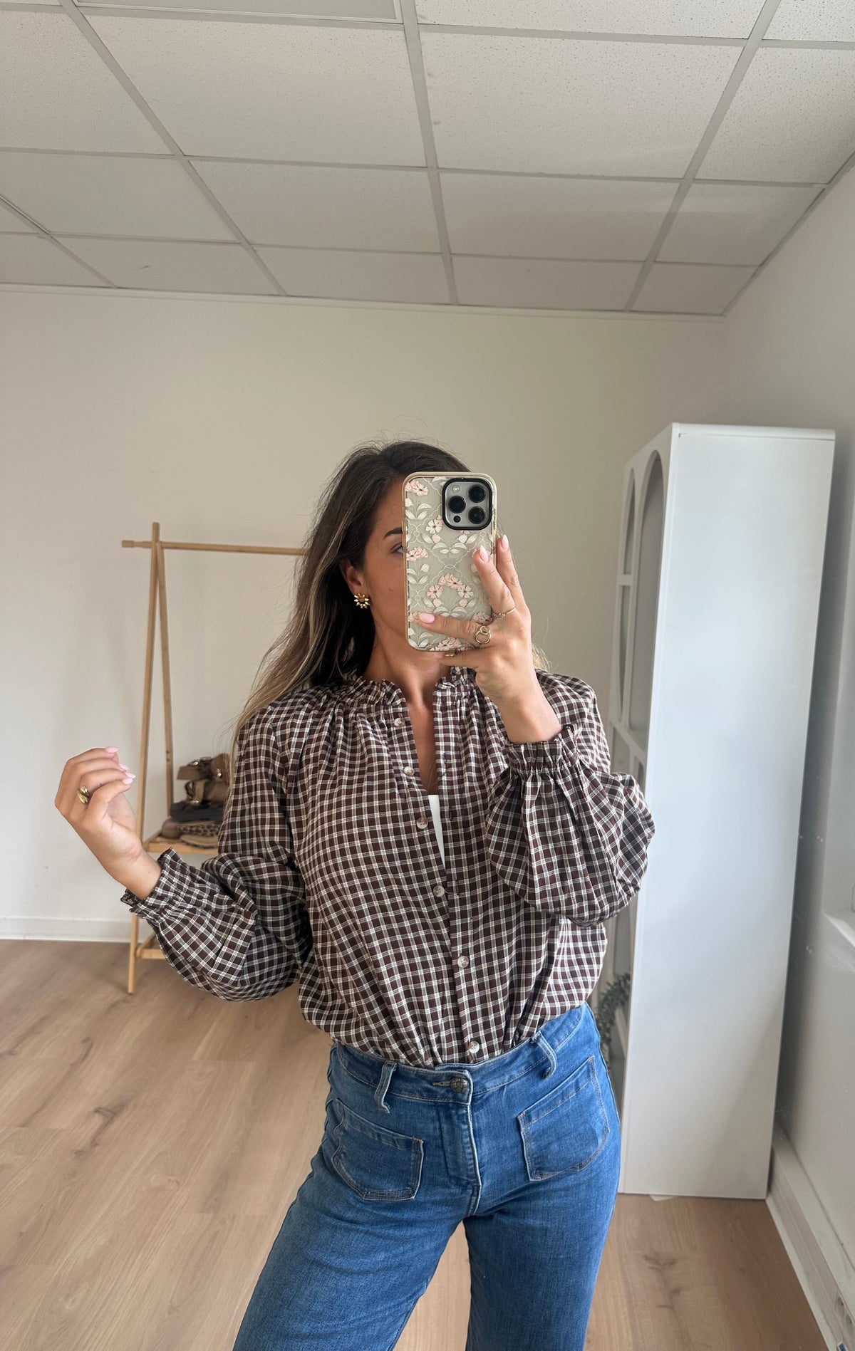 Blouse à carreaux Sybille marron