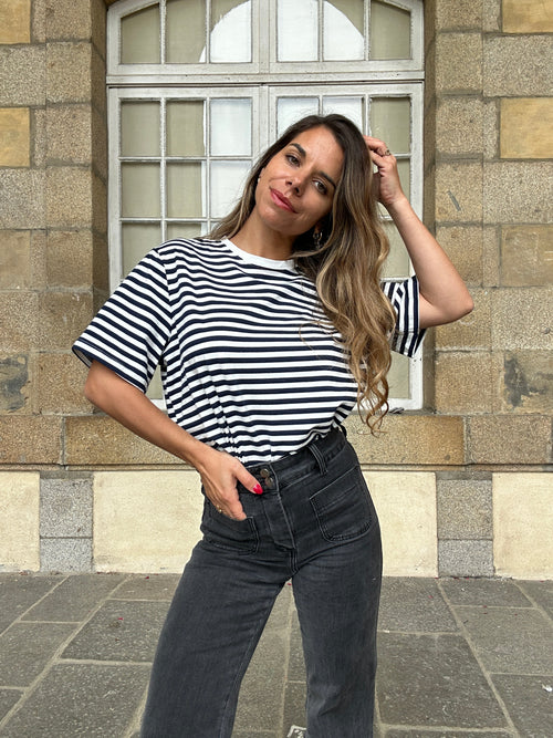 Tee-shirt rayé bleu marine Jules