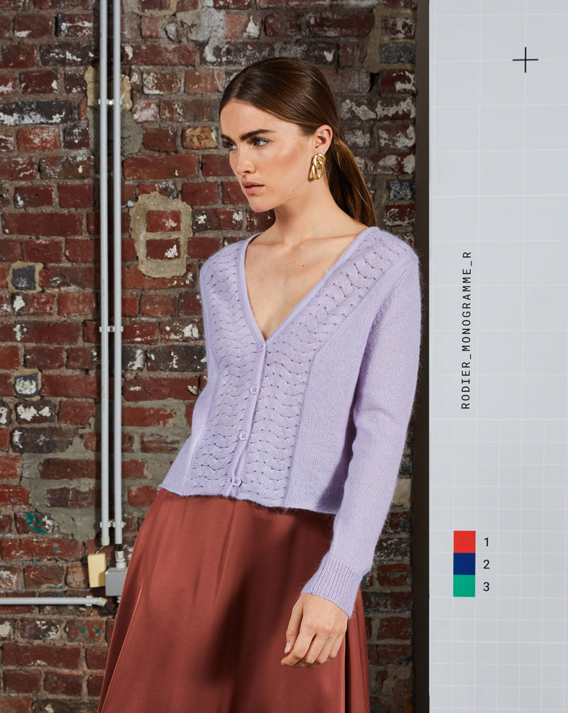 Cardigan Col V Fantaisie - Violet Parme - Femme