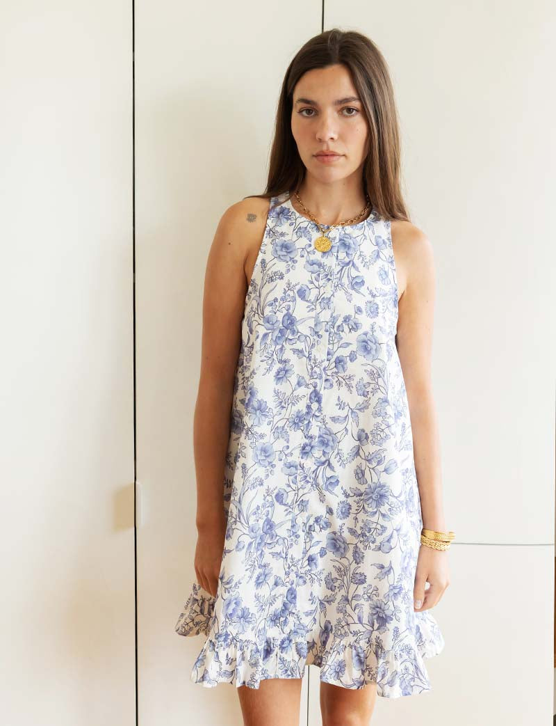 Blauwe jurk met bloemenprint Jesica