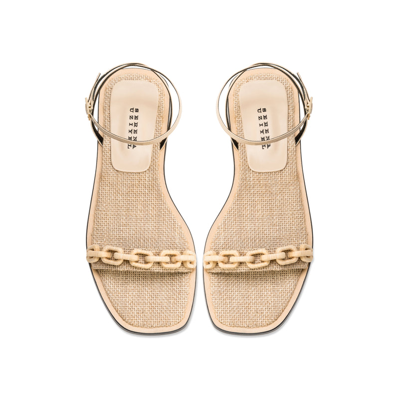 Catena Notte Natural Flat Ankle Cross Sandal