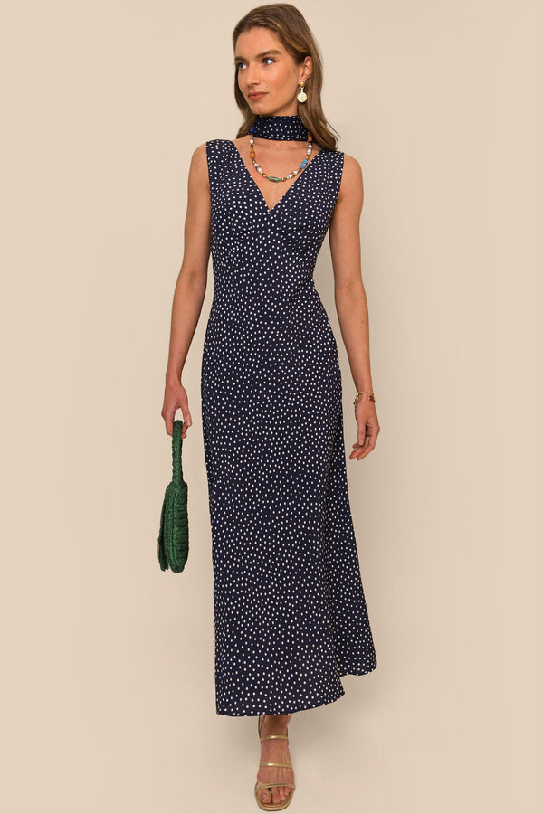 Sandrine Mini Navy Polka Dot Dress