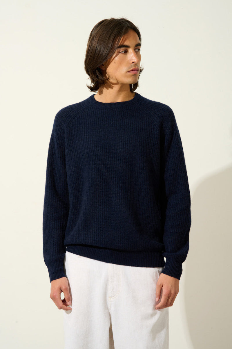 Pull Col Rond - 100% Cachemire 4 Fils - Navy - Homme