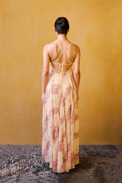 Vestido Largo de Gasa Estampada - Rosa