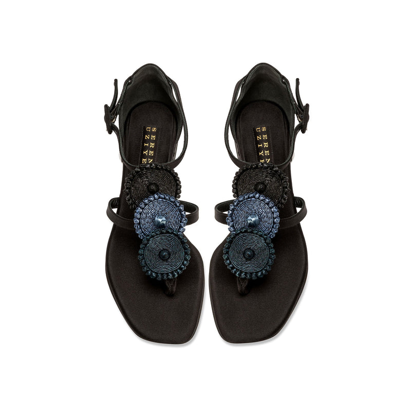Coins Black Flat Ankle Toe Sandal