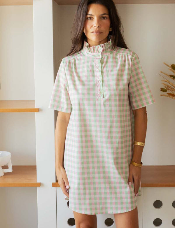 Abito a quadretti vichy rosa e verde Yaiza