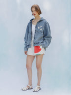 Veste À Capuche Unisexe Patch Denim Délavé
