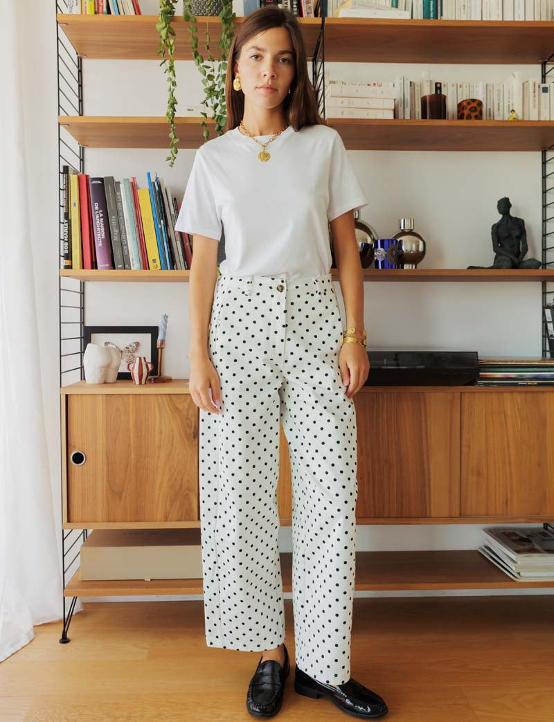 White & Black Polka Dot Bary Jeans