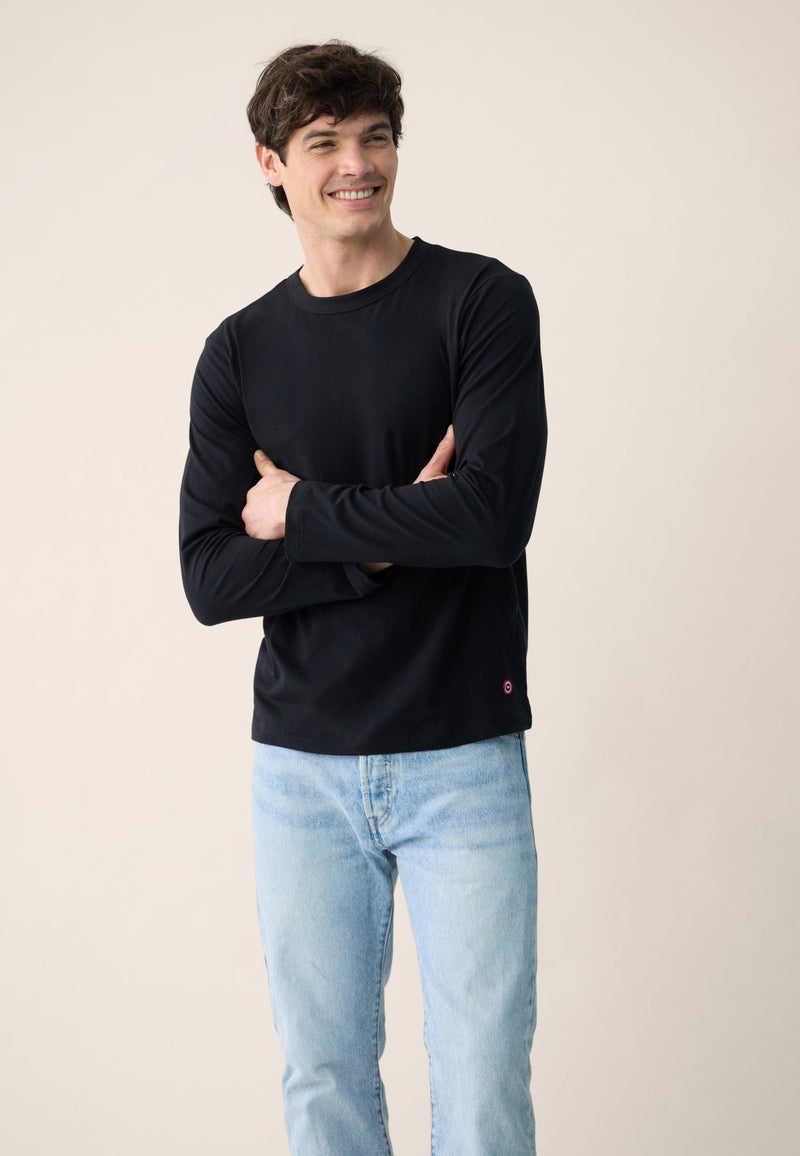 T-Shirt Homme Noir À Manches Longues En Coton - Superbe Noir