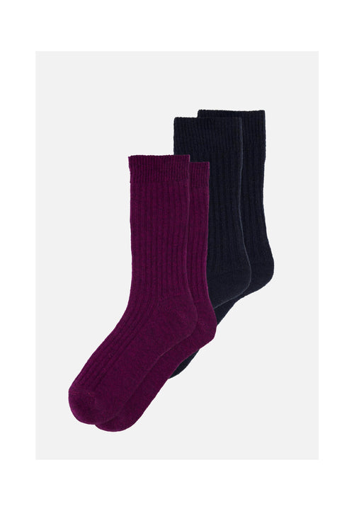 Lot De 2 Chaussettes Mi-Hautes En Mohair - Prune Et Marine