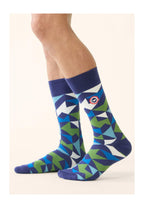 Lucas Mosaic Patterned Calf-High Socks - Indigo