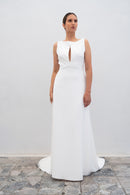 Vestido de novia de ópalo con cinturón pequeño - Blanco seda