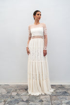 Abito Da Sposa Folk Con Volant - Bianco Seta