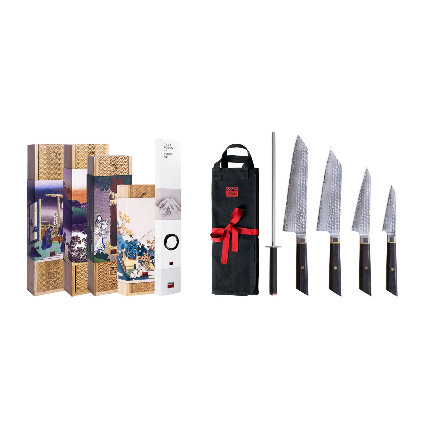 Collection Bunka San-Mai - Set Complet Nomade 6 Pièces : 4 Couteaux + 2 Accessoires