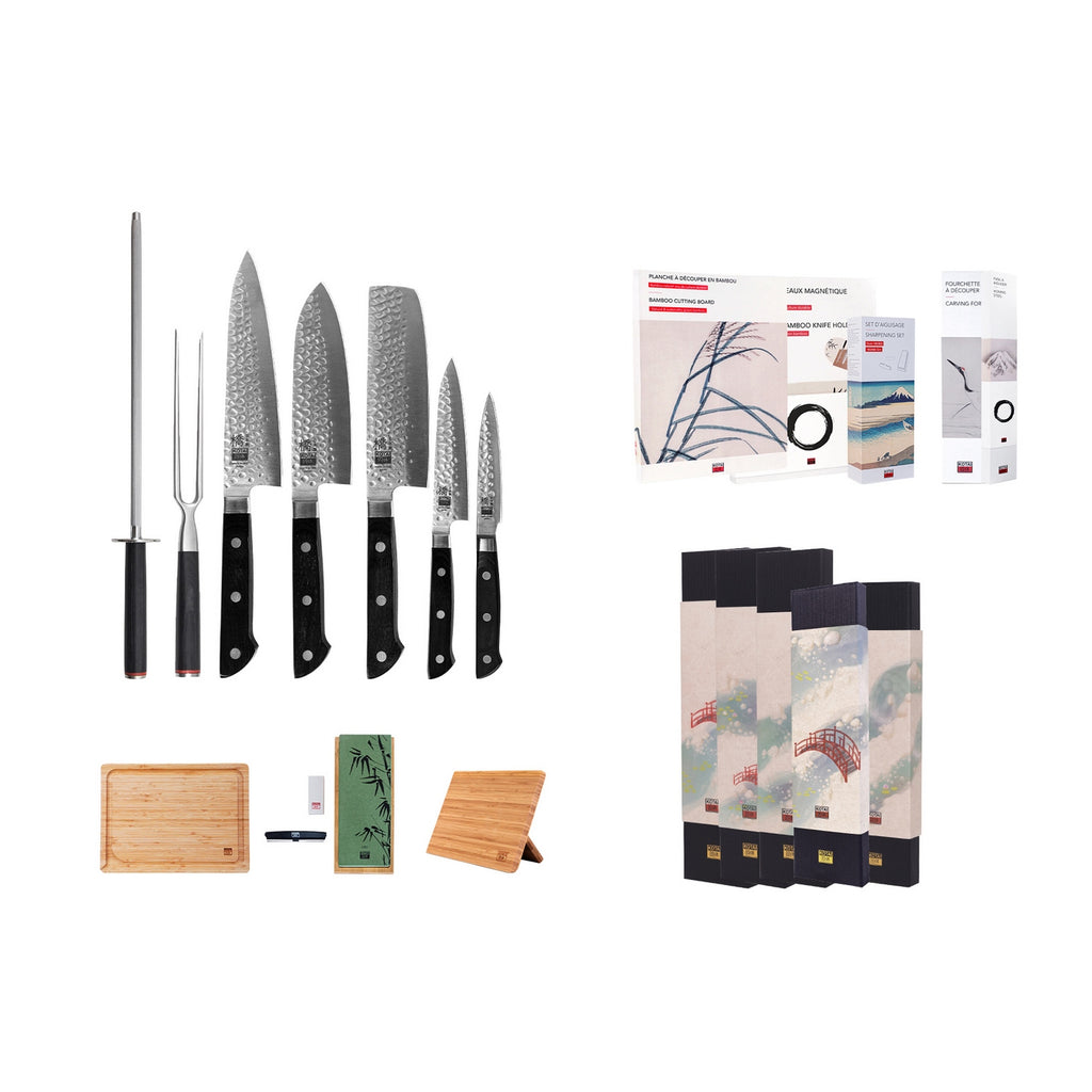 Collection Hashi Tsuchime - Set Complet Deluxe 10 Pièces : 5 Couteaux + 5 Accessoires