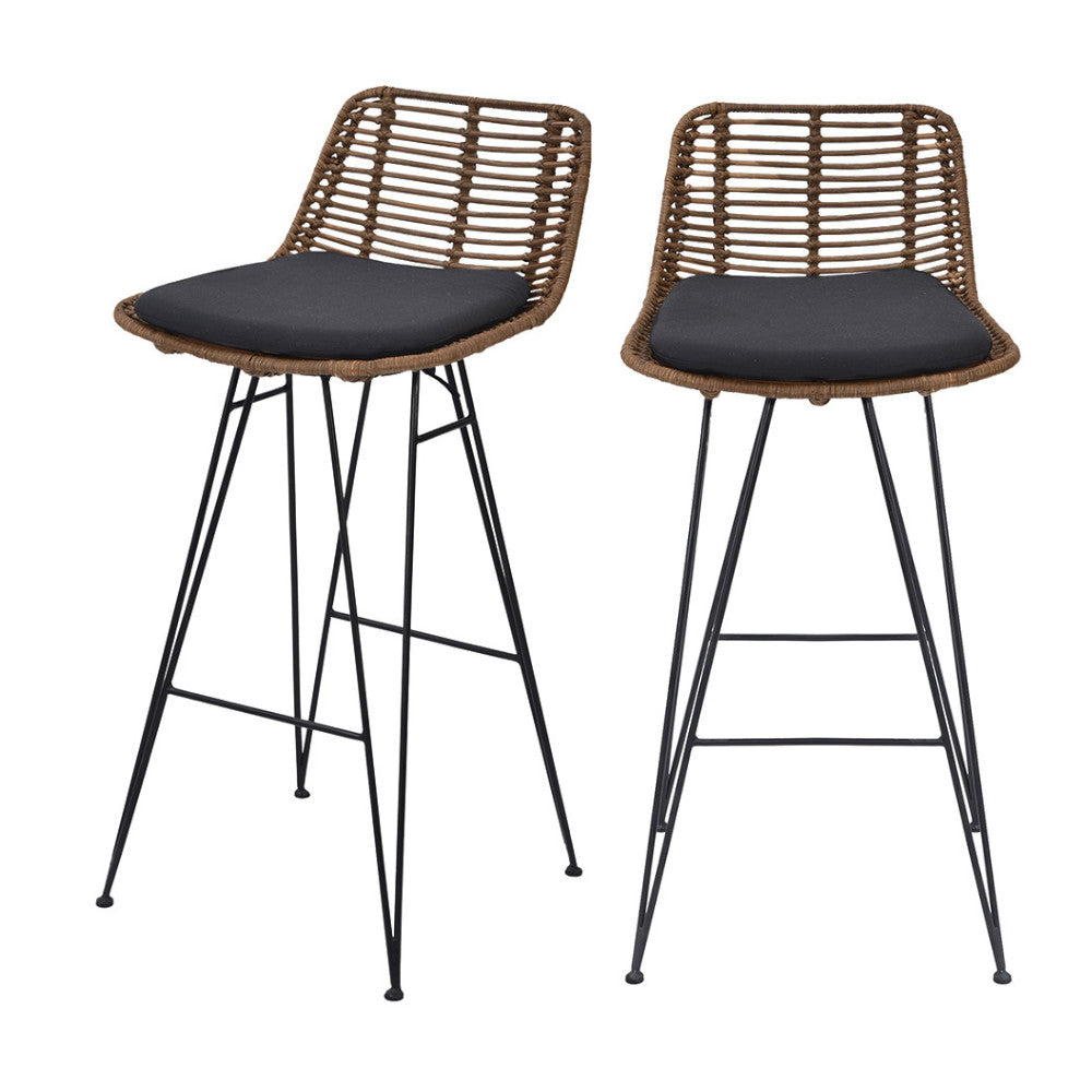 Capurgana - Lote de 2 sillas de bar de diseño - Ratán - Madera oscura
