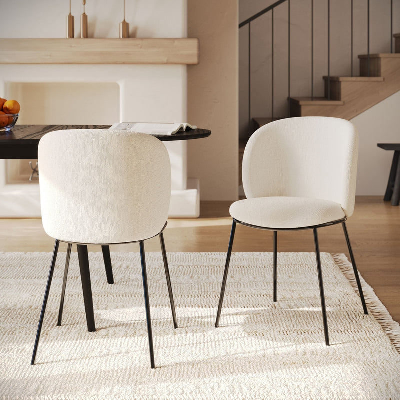 Lot de 2 chaises Bulle en tissu doux blanc, pieds métal noir