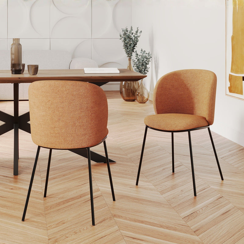Lot de 2 chaises Bulle en tissu jaune moutarde, pieds métal noir