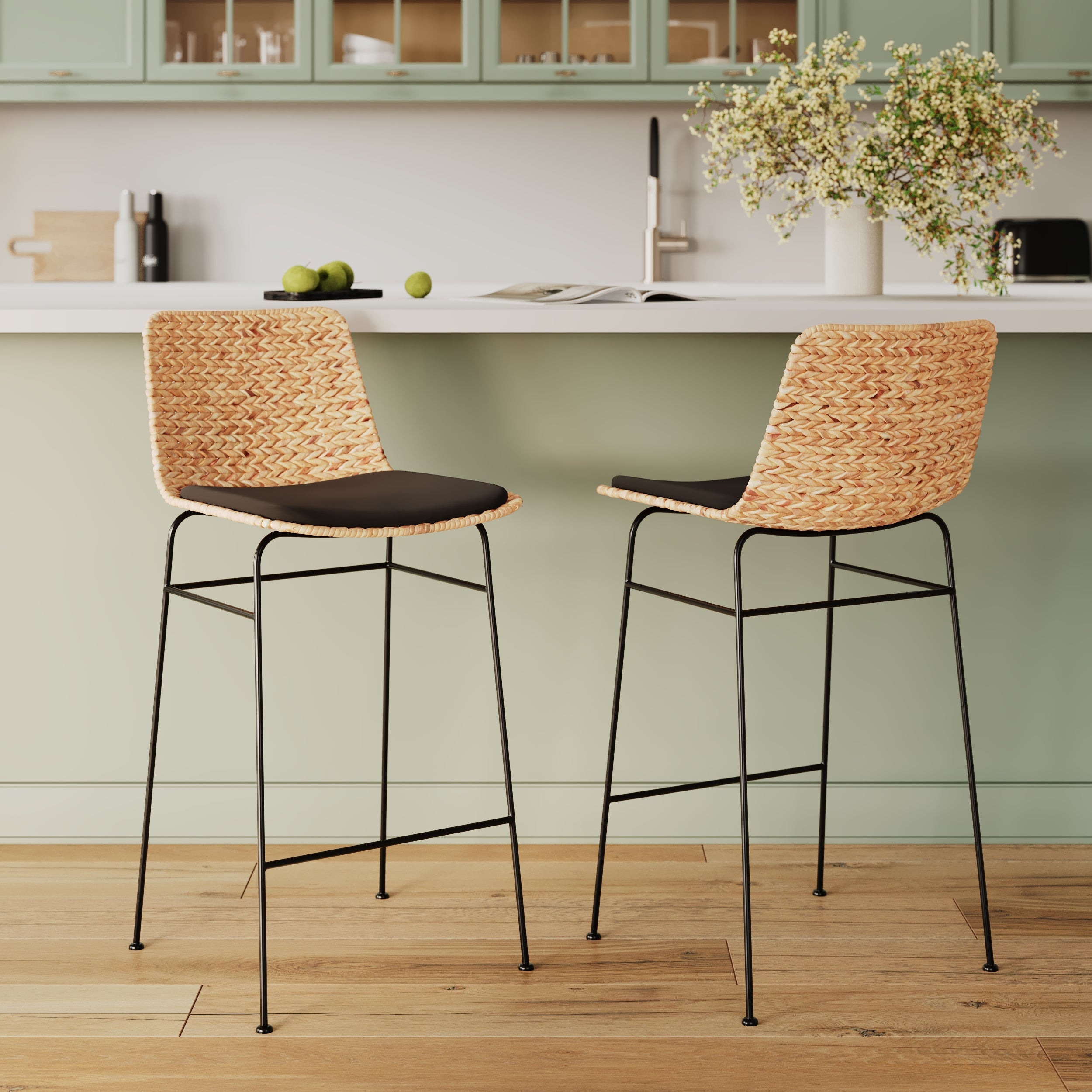 Faro - Set of 2 Central Island Chairs in Natural and Black Material