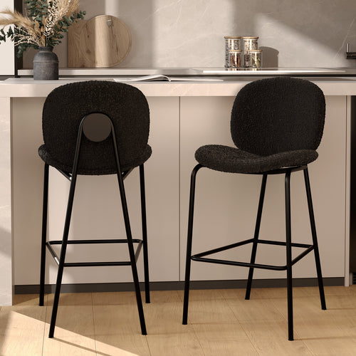 Iris - Set of 2 Central Island Chairs in Black Bouclé Fabric