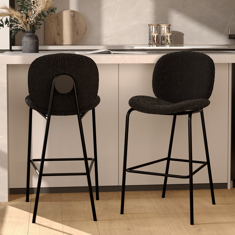 Chaise pour îlot central Iris en tissu bouclé noir 63,5 cm (lot de 2)