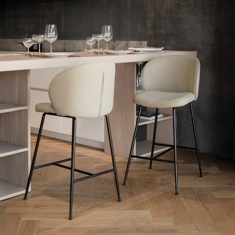 Lot de 2 chaises pour îlot central 66,3 cm en tissu bouclé beige