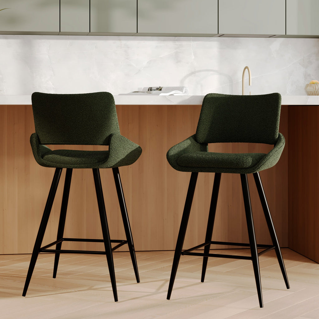 Alfy - Lot De 2 Chaises Pour Îlot Central En Tissu Bouclé Vert Kaki