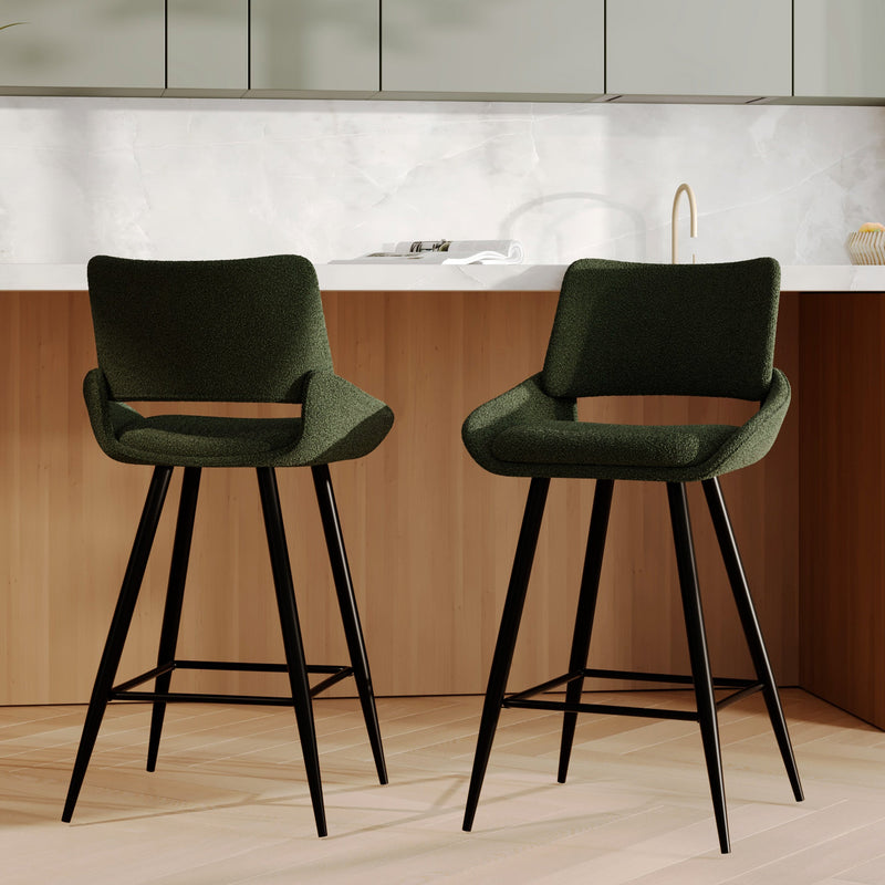 Chaise pour îlot central Alfy en tissu bouclé vert 66 cm (lot de 2)