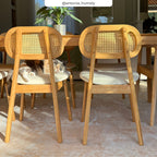 Maria - Lot De 2 Chaises En Bois Clair, Tissu Beige Et Rotin Synthétique