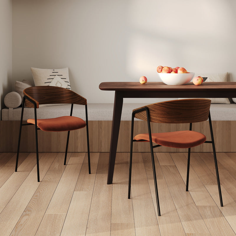 Lot de 2 chaises Esmée en velours terracotta et bois de noyer