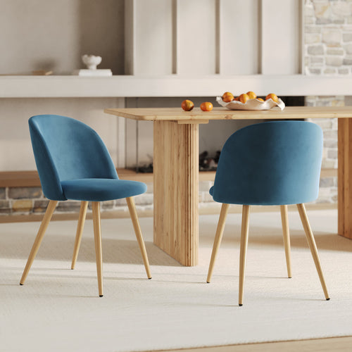 Cozy - Lot De 2 Chaises En Velours Bleu Et Pieds En Métal