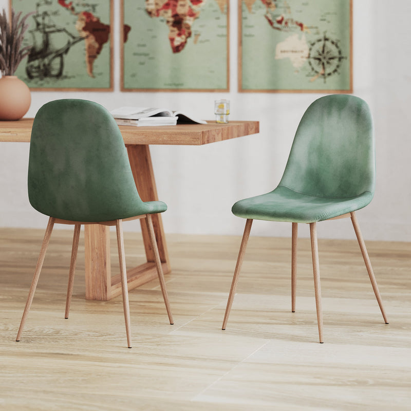 2 chaises en velours vert bois clair fedrik