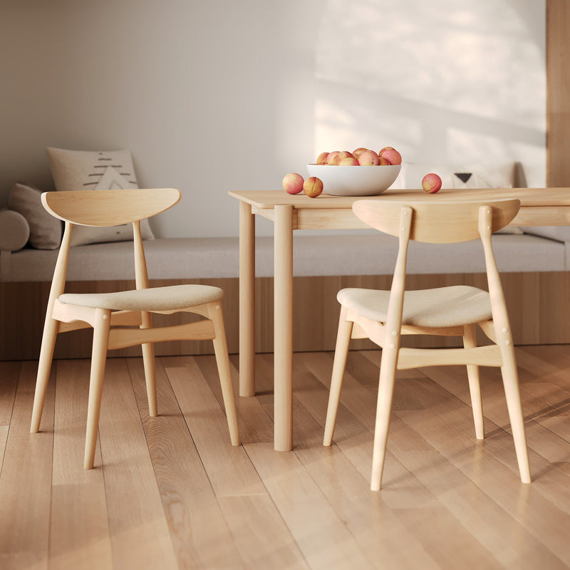 Lot de 2 chaises Josette en tissu beige et bois d'hévéa
