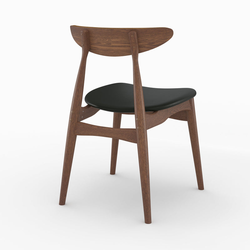 Lot de 2 chaises Josette en cuir synthétique noir et bois d'hévéa