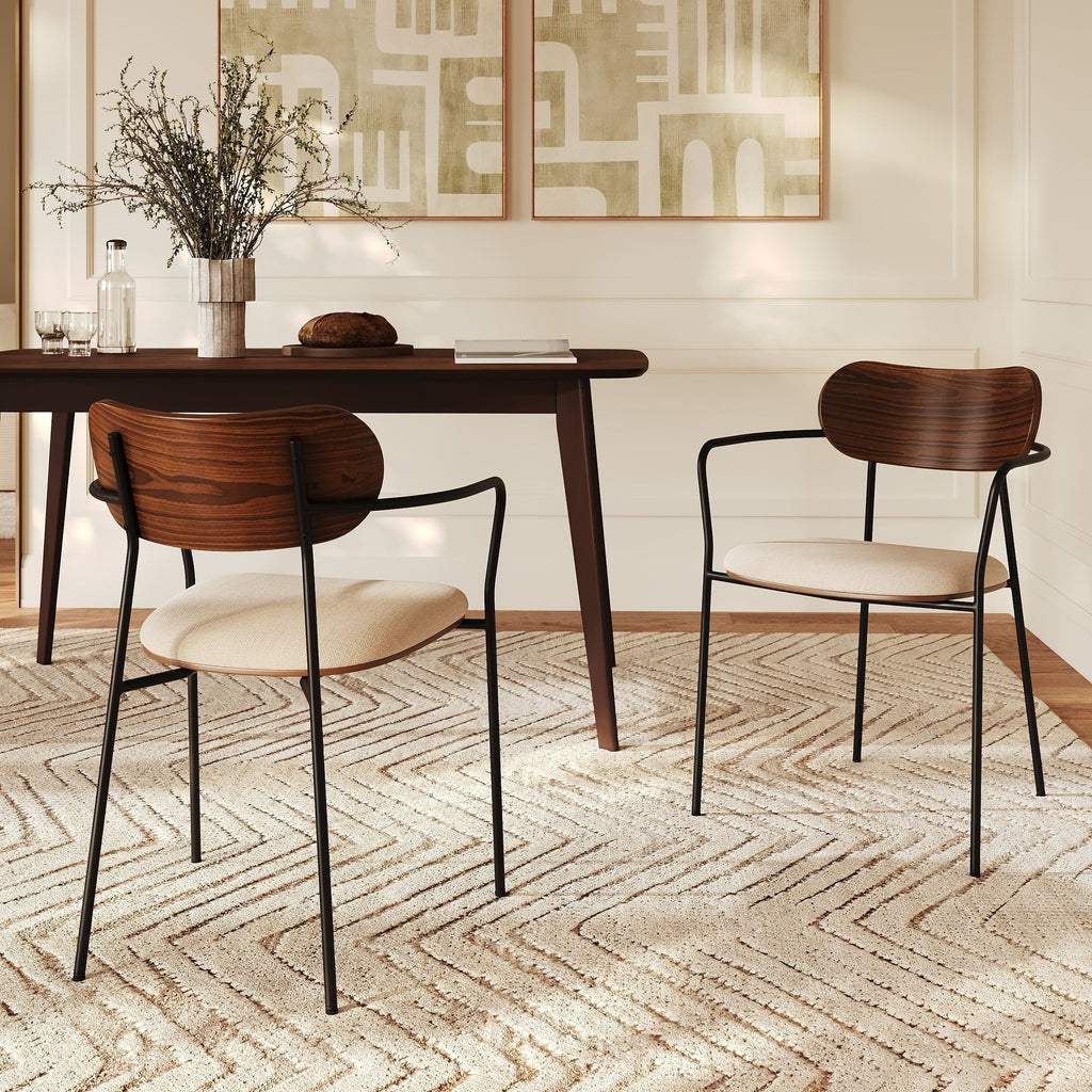 Marine - Set of 2 Chairs in Beige Fabric and Dark Wood Veneer