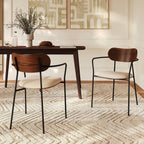 Marine - Set of 2 Chairs in Beige Fabric and Dark Wood Veneer