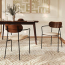 Lot de 2 chaises Marine en tissu beige et placage en bois foncé