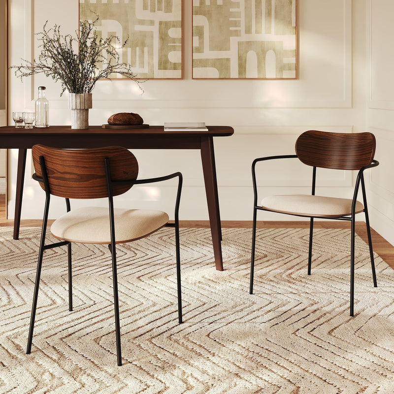 Lot de 2 chaises Marine en tissu beige et placage en bois foncé
