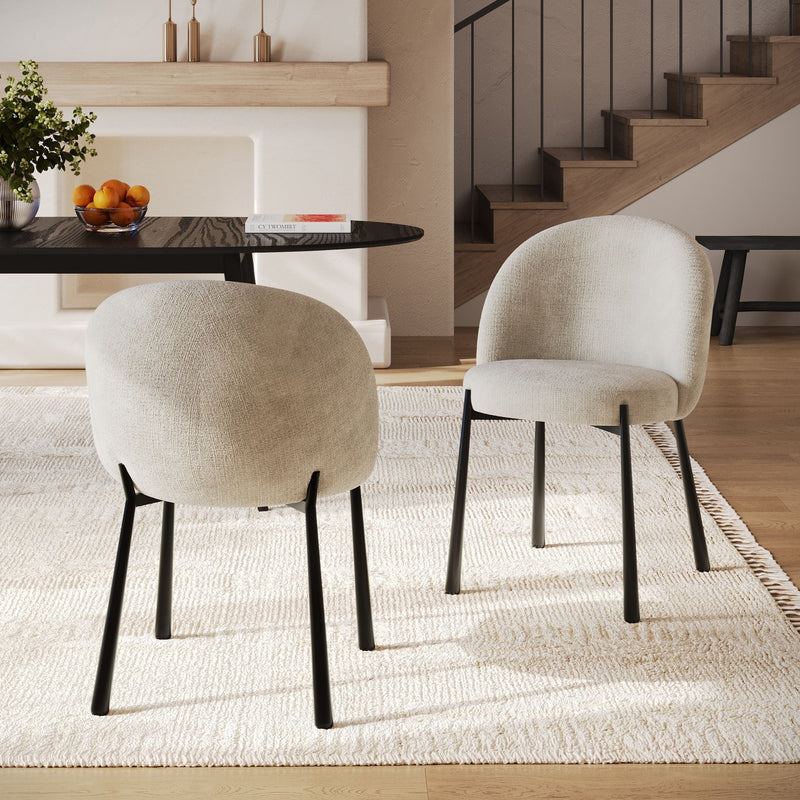 Lot de 2 chaises Pulpy en velours chenillé écru et métal noir
